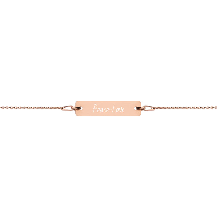 Peace-Love Engraved Silver Bar Chain Bracelet