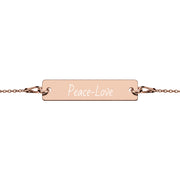 Peace-Love Engraved Silver Bar Chain Bracelet