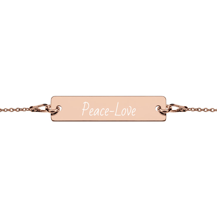 Peace-Love Engraved Silver Bar Chain Bracelet