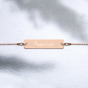 Peace-Love Engraved Silver Bar Chain Bracelet