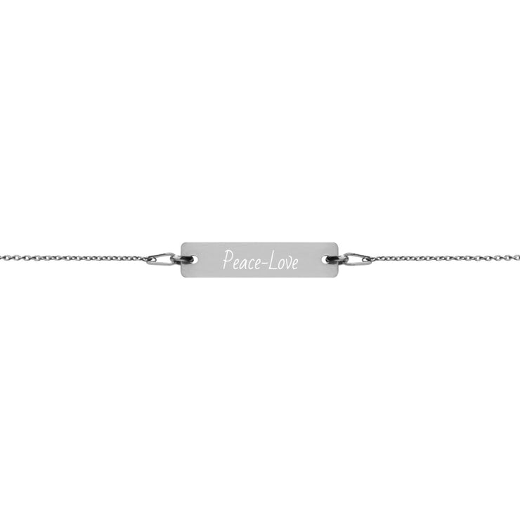 Peace-Love Engraved Silver Bar Chain Bracelet