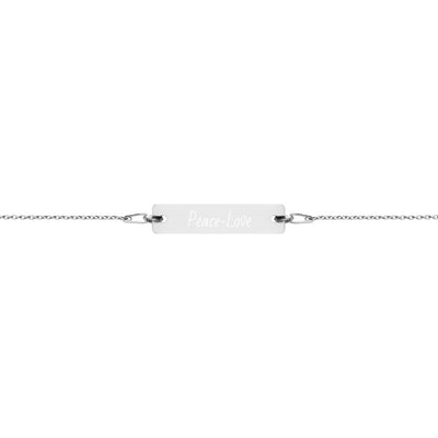 Peace-Love Engraved Silver Bar Chain Bracelet