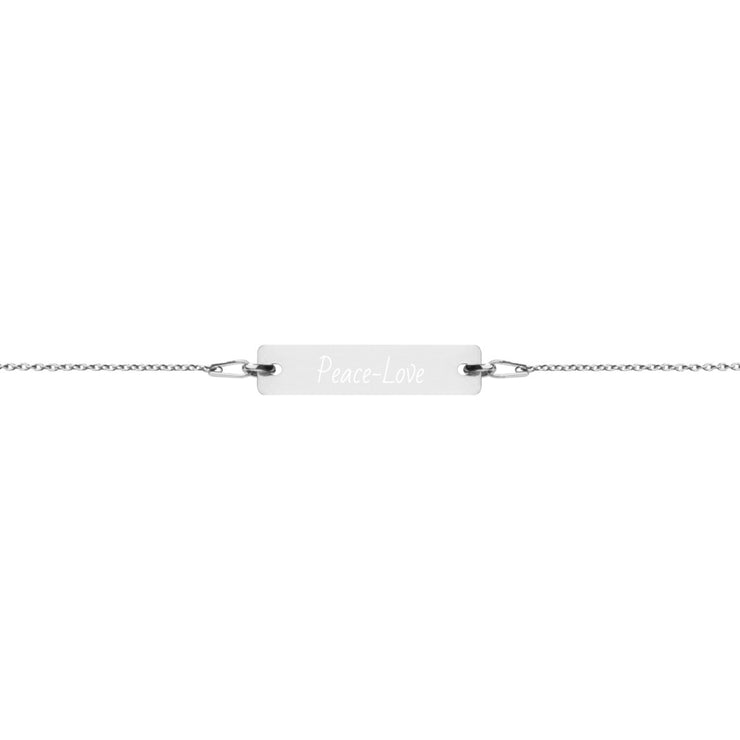 Peace-Love Engraved Silver Bar Chain Bracelet