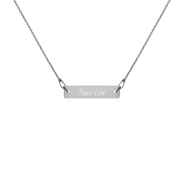 Peace-Love Engraved Silver Bar Chain Necklace