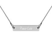 Peace-Love Engraved Silver Bar Chain Necklace