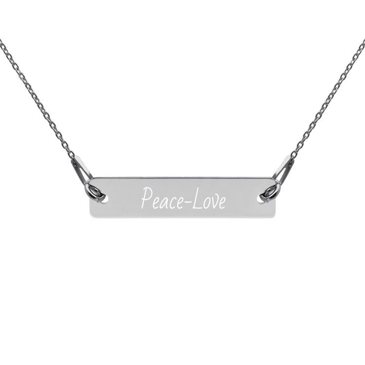 Peace-Love Engraved Silver Bar Chain Necklace