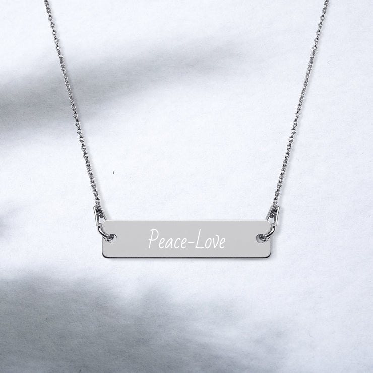 Peace-Love Engraved Silver Bar Chain Necklace