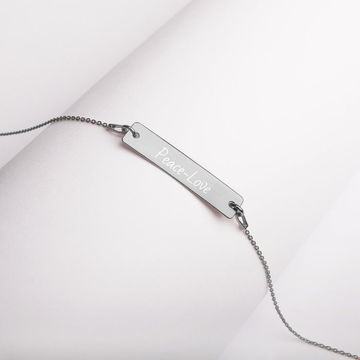 Peace-Love Engraved Silver Bar Chain Necklace