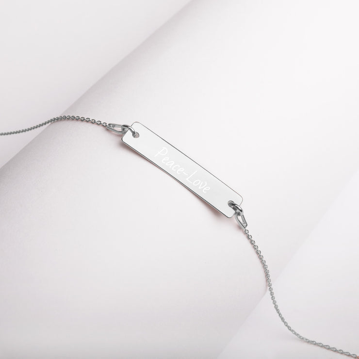 Peace-Love Engraved Silver Bar Chain Necklace