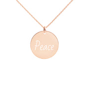 Peace Engraved Silver Disc Necklace