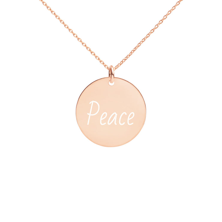 Peace Engraved Silver Disc Necklace