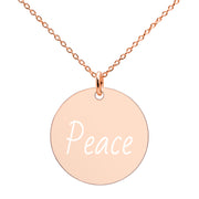 Peace Engraved Silver Disc Necklace