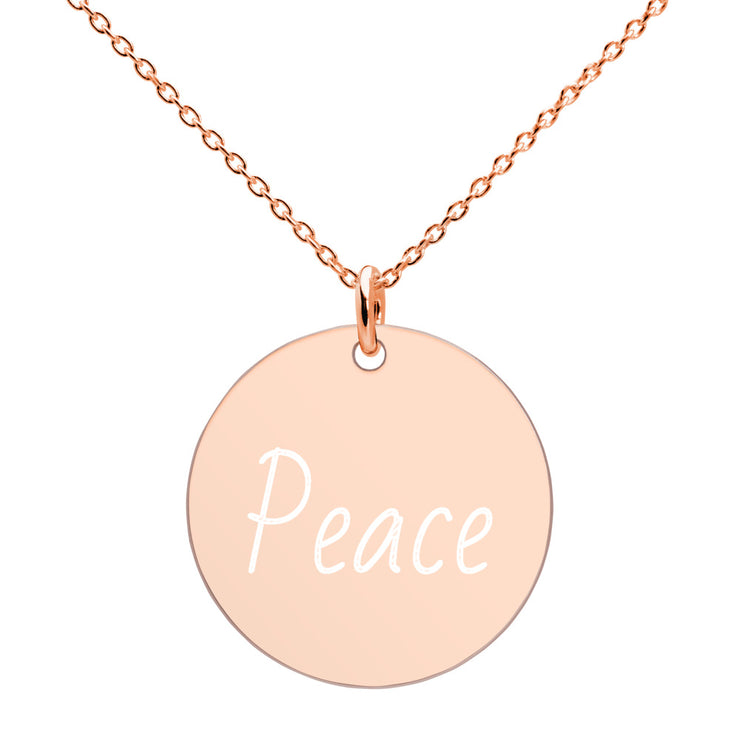 Peace Engraved Silver Disc Necklace