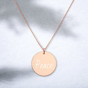 Peace Engraved Silver Disc Necklace