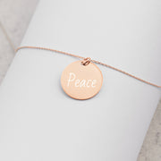 Peace Engraved Silver Disc Necklace