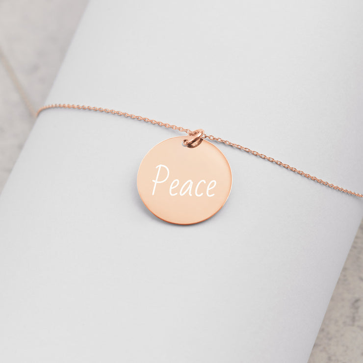 Peace Engraved Silver Disc Necklace