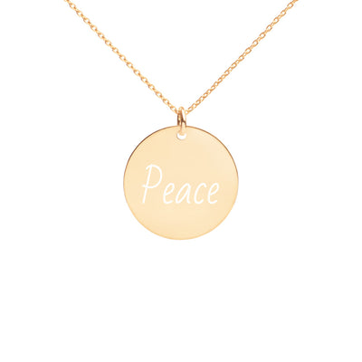 Peace Engraved Silver Disc Necklace