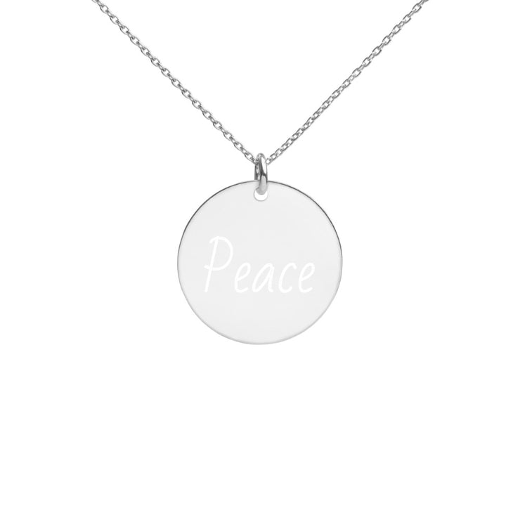 Peace Engraved Silver Disc Necklace