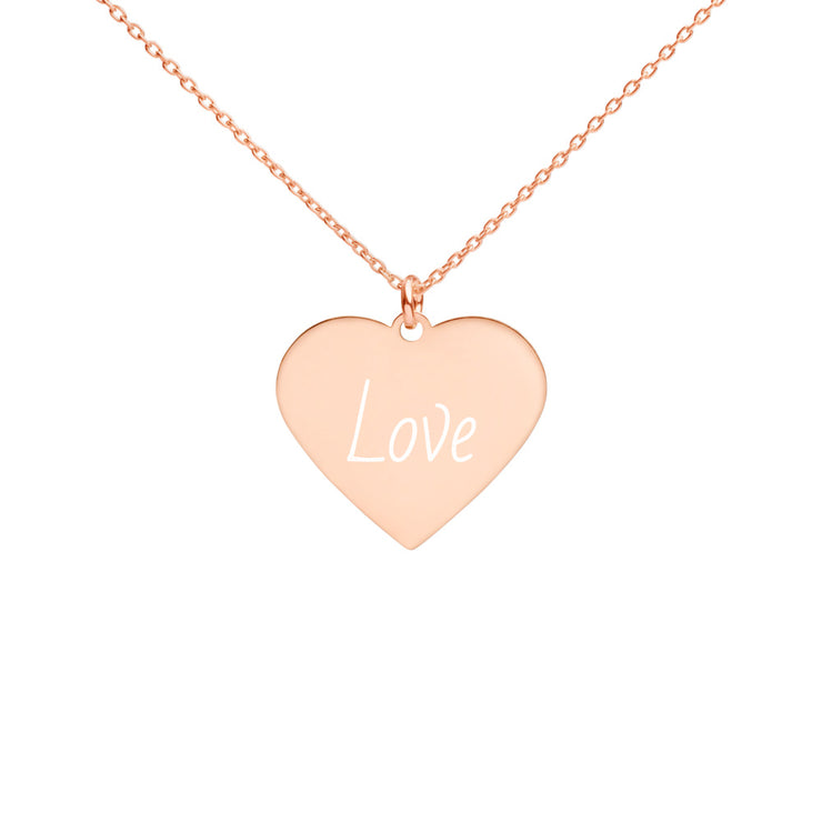 Love Engraved Silver Heart Necklace