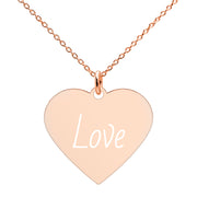 Love Engraved Silver Heart Necklace