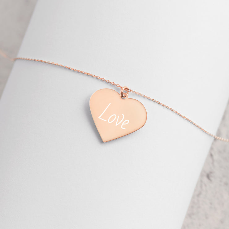 Love Engraved Silver Heart Necklace