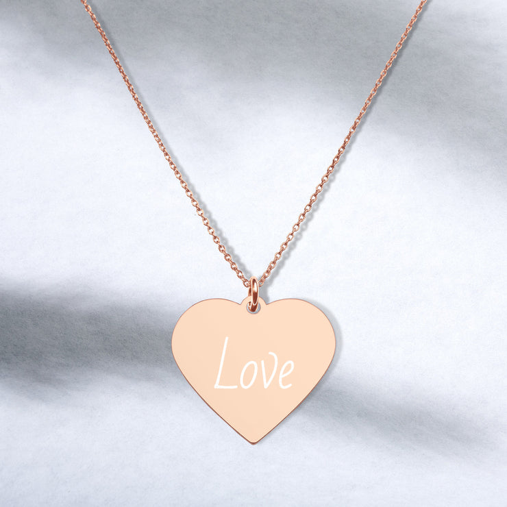 Love Engraved Silver Heart Necklace