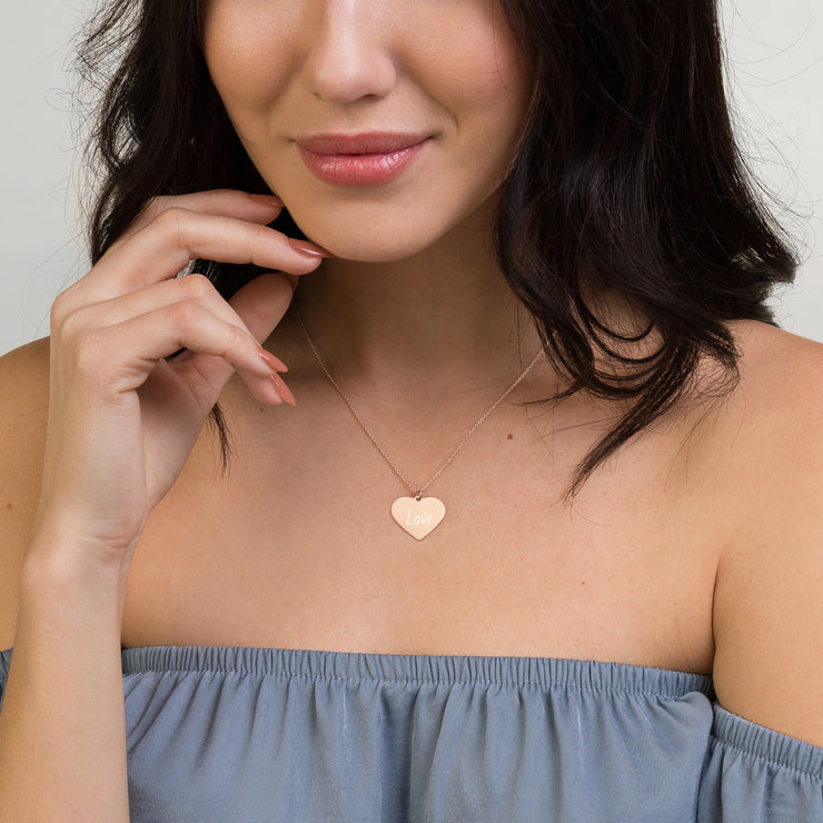 Love Engraved Silver Heart Necklace