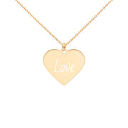 Love Engraved Silver Heart Necklace