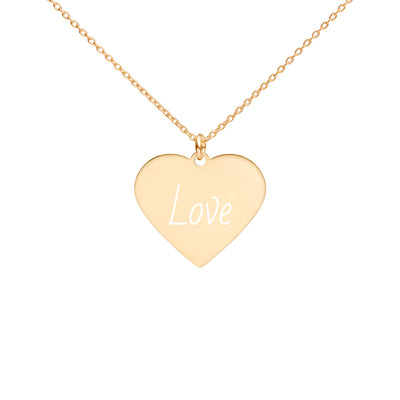 Love Engraved Silver Heart Necklace