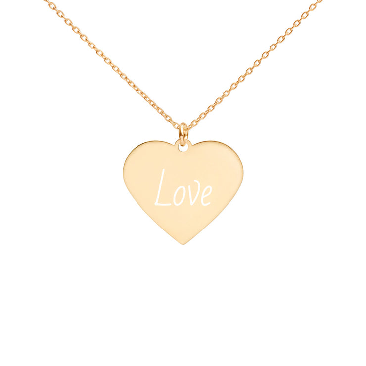 Love Engraved Silver Heart Necklace