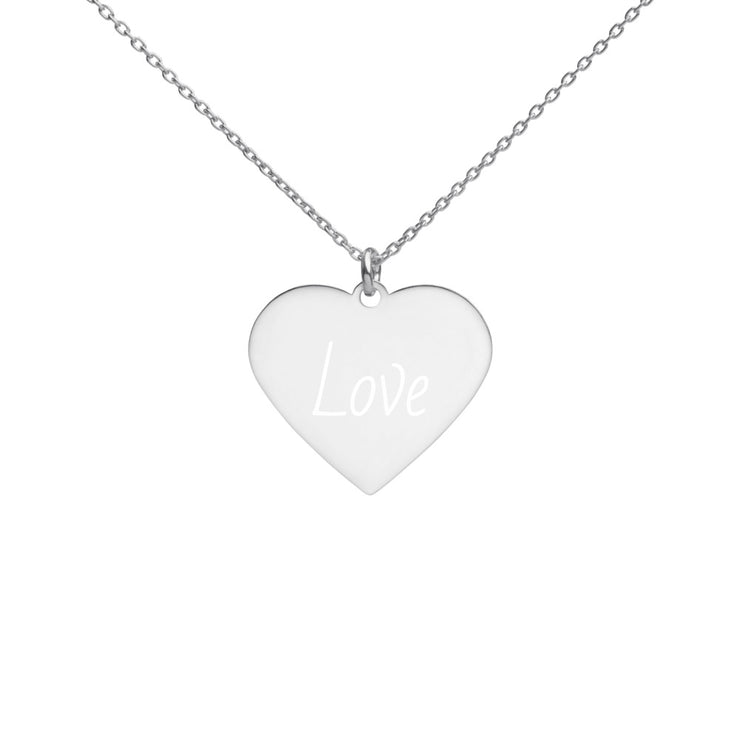 Love Engraved Silver Heart Necklace