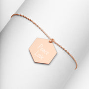 Peace-Love Engraved Silver Hexagon Necklace