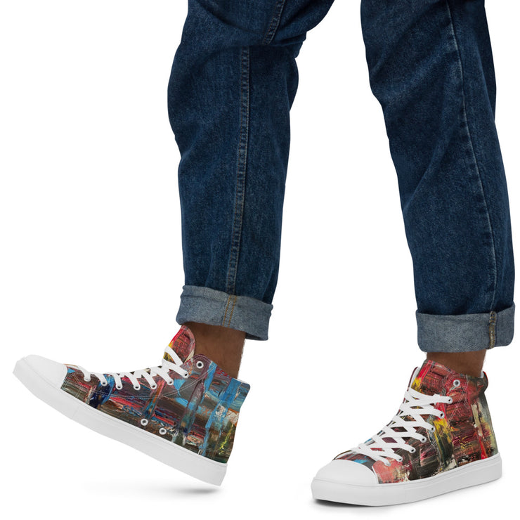 A Art Printed Men’s high top canvas shoes