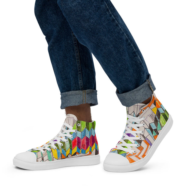 A Multi Color Peace Men’s high top canvas shoes