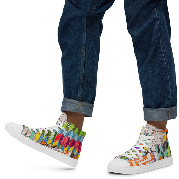 A Multi Color Peace Men’s high top canvas shoes