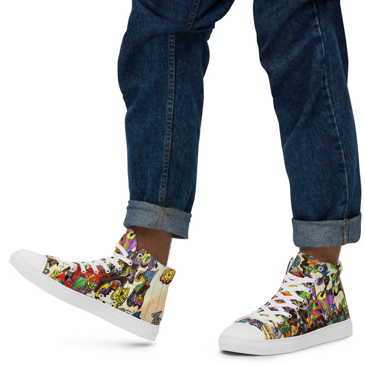 A Art Printed Men’s high top canvas shoes